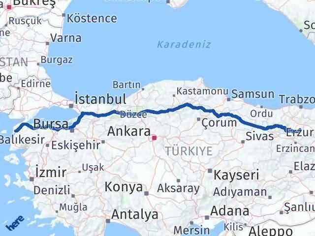 Çanakkale Köse Gümüşhane Arası Kaç Km - Yol Haritası