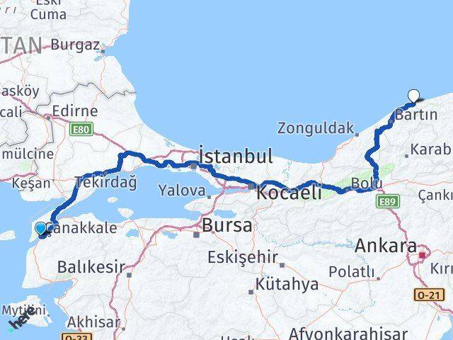 Çanakkale Kurucaşile Bartın Arası Kaç Km - Yol Haritası