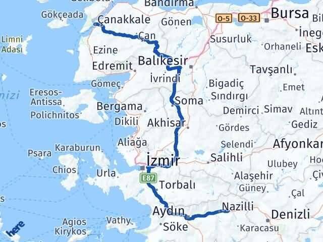 Çanakkale Kuyucak Aydın Arası Kaç Km - Yol Haritası