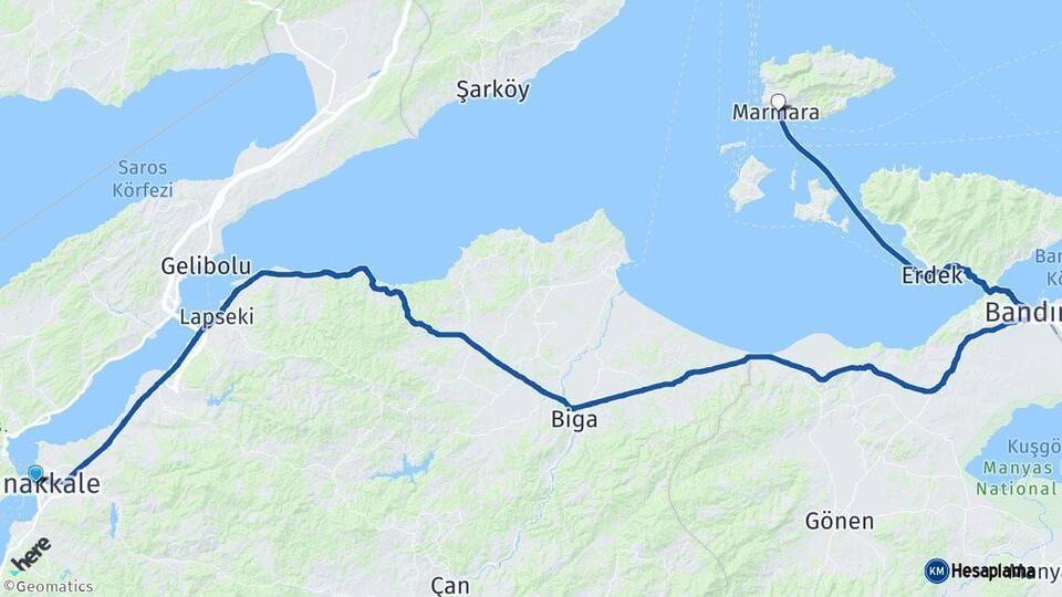 Çanakkale Marmara Balıkesir Arası Kaç Km - Yol Haritası