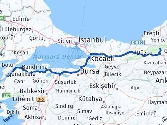 Çanakkale Mengen Bolu Arası Kaç Km - Yol Haritası