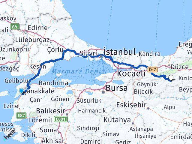 Çanakkale Mudurnu Bolu Arası Kaç Km - Yol Haritası