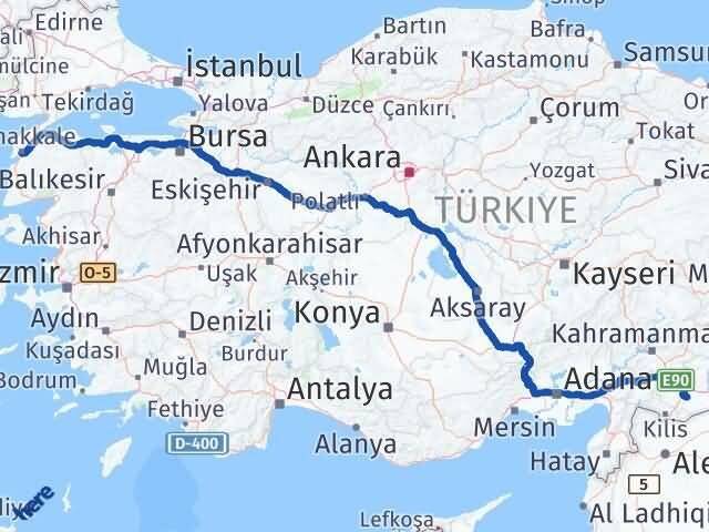 Çanakkale Oğuzeli Gaziantep Arası Kaç Km - Yol Haritası