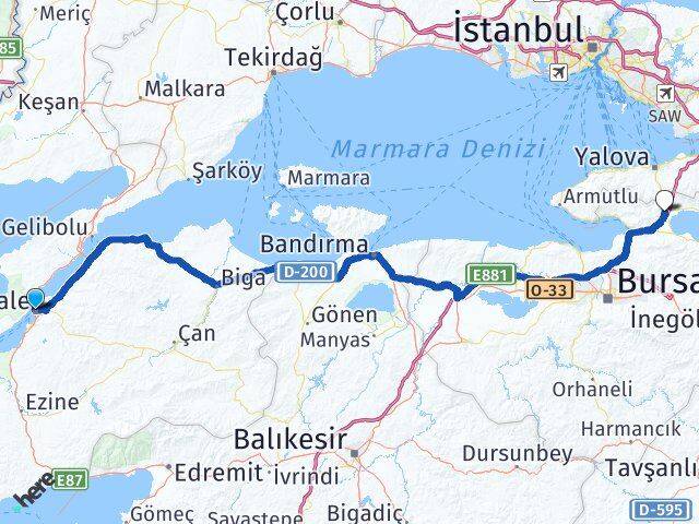Çanakkale Orhangazi Bursa Arası Kaç Km - Yol Haritası