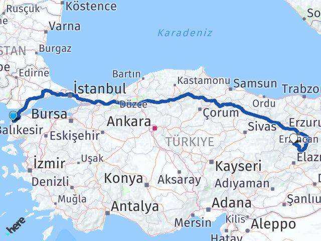 Çanakkale Ovacık Tunceli Arası Kaç Km - Yol Haritası