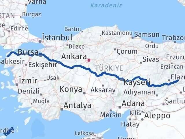Çanakkale Palu Elazığ Arası Kaç Km - Yol Haritası