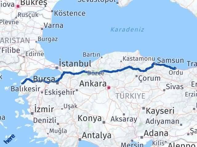 Çanakkale Perşembe Ordu Arası Kaç Km - Yol Haritası