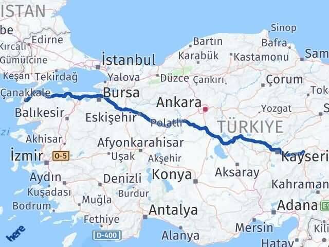 Çanakkale Pınarbaşı Kayseri Arası Kaç Km - Yol Haritası