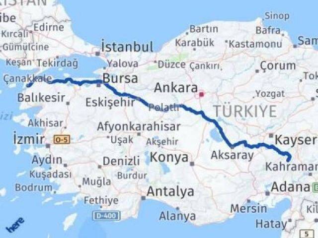Çanakkale Saimbeyli Adana Arası Kaç Km - Yol Haritası