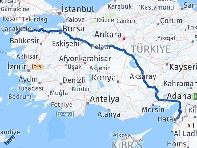 Çanakkale Samandağ Hatay Arası Kaç Km - Yol Haritası