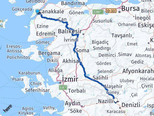 Çanakkale Sarayköy Denizli Arası Kaç Km - Yol Haritası
