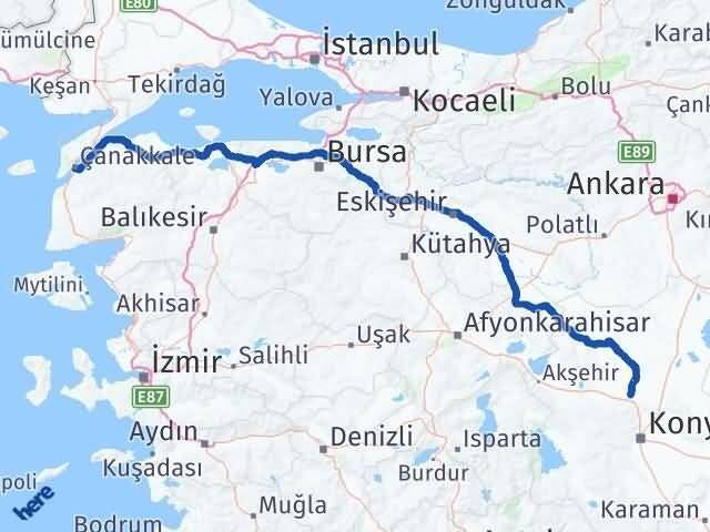 Çanakkale Sarayönü Konya Arası Kaç Km - Yol Haritası