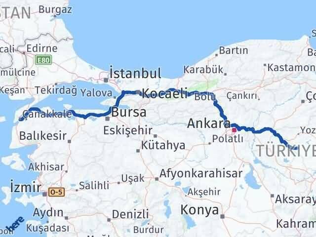Çanakkale Şefaatli Yozgat Arası Kaç Km - Yol Haritası