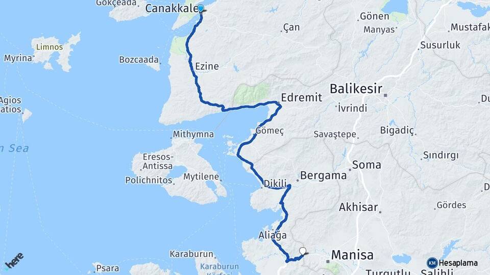 Çanakkale Şehzadeler Manisa Arası Kaç Km - Yol Haritası