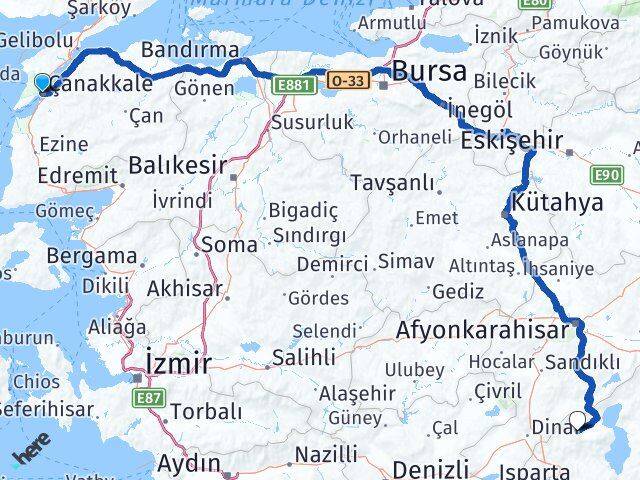 Çanakkale Senirkent Isparta Arası Kaç Km - Yol Haritası