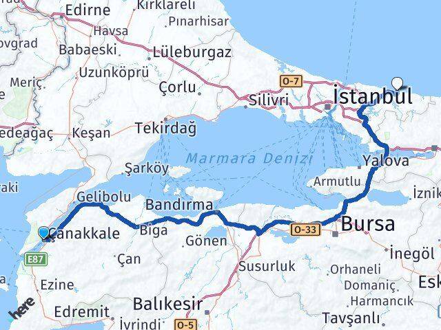 Çanakkale Şile İstanbul Arası Kaç Km - Yol Haritası