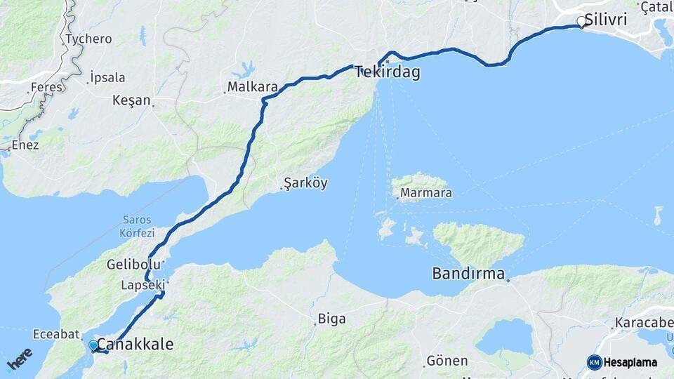 Çanakkale Silivri İstanbul Arası Kaç Km - Yol Haritası