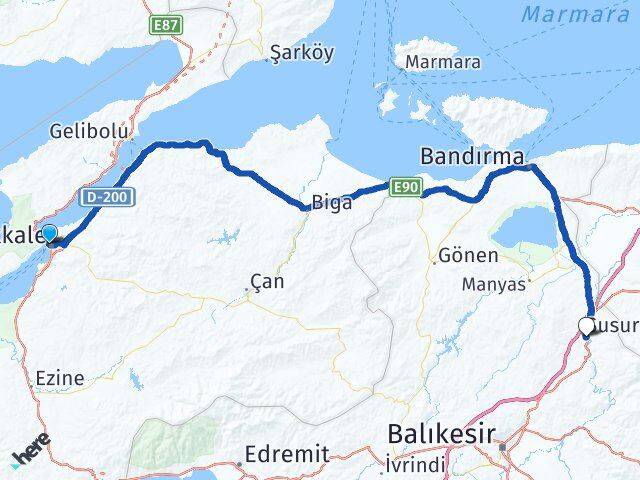 Çanakkale Susurluk Balıkesir Arası Kaç Km - Yol Haritası