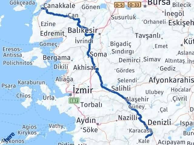 Çanakkale Tavas Denizli Arası Kaç Km - Yol Haritası