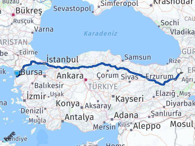 Çanakkale Tortum Erzurum Arası Kaç Km - Yol Haritası