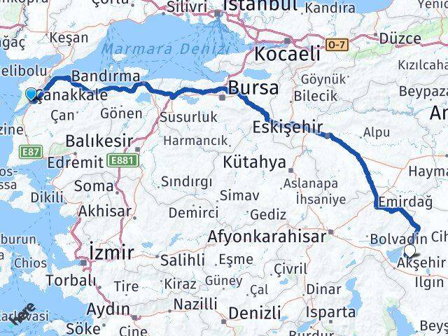Çanakkale Tuzlukçu Konya Arası Kaç Km - Yol Haritası