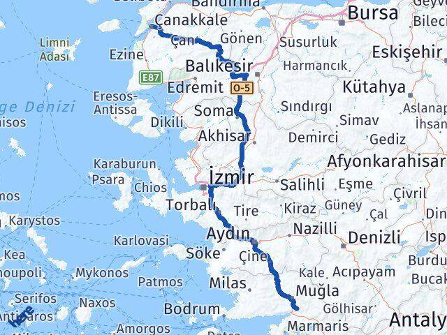 Çanakkale Ula Muğla Arası Kaç Km - Yol Haritası