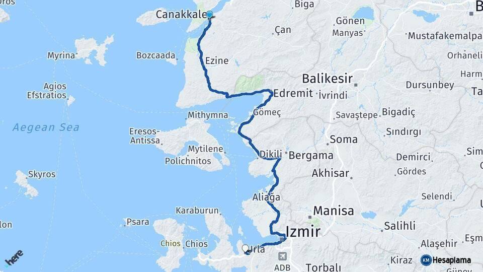 Çanakkale Urla İzmir Arası Kaç Km - Yol Haritası