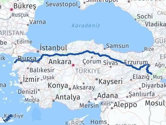 Çanakkale Varto Muş Arası Kaç Km - Yol Haritası