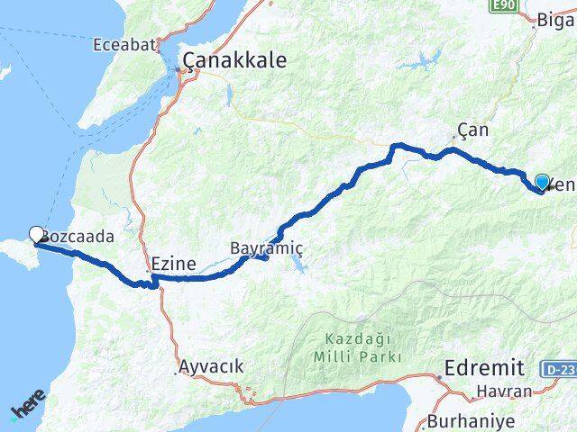 Çanakkale Yenice Bozcaada Arası Kaç Km - Yol Haritası