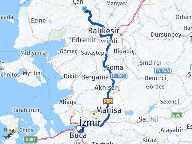 Çanakkale Yenice Buca İzmir Arası Kaç Km - Yol Haritası