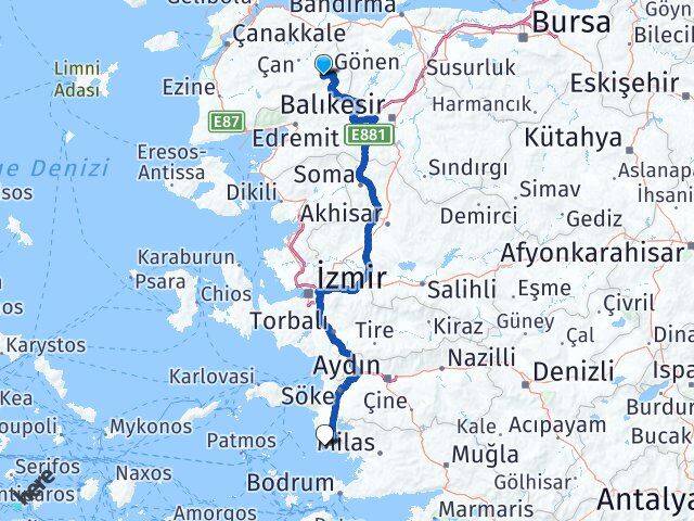Çanakkale Yenice Didim Aydın Arası Kaç Km - Yol Haritası