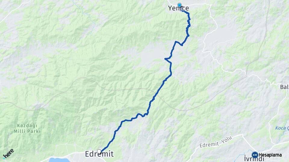 Çanakkale Yenice Edremit Balıkesir Arası Kaç Km - Yol Haritası