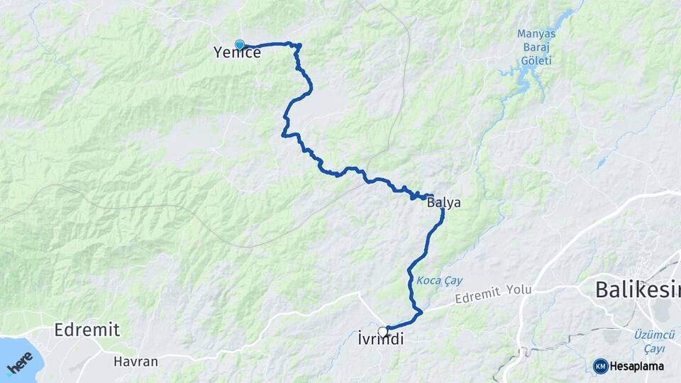 Çanakkale Yenice İvrindi Balıkesir Arası Kaç Km - Yol Haritası
