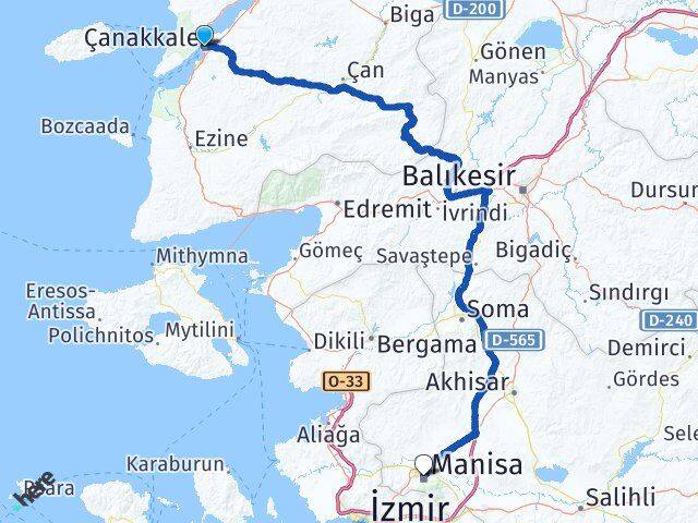 Çanakkale Yunusemre Manisa Arası Kaç Km - Yol Haritası