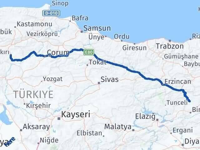 Çankırı Adaklı Bingöl Arası Kaç Km - Yol Haritası