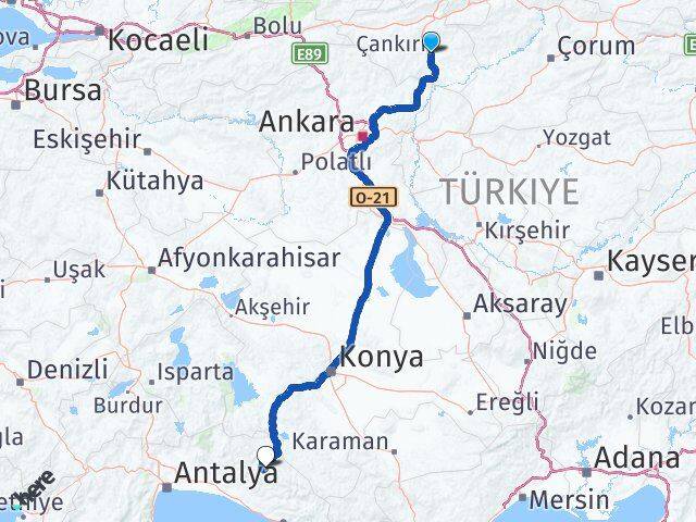 Çankırı Akseki Antalya Arası Kaç Km - Yol Haritası