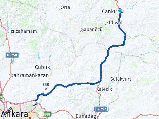 Çankırı Aktepe Keçiören Ankara Arası Kaç Km - Yol Haritası
