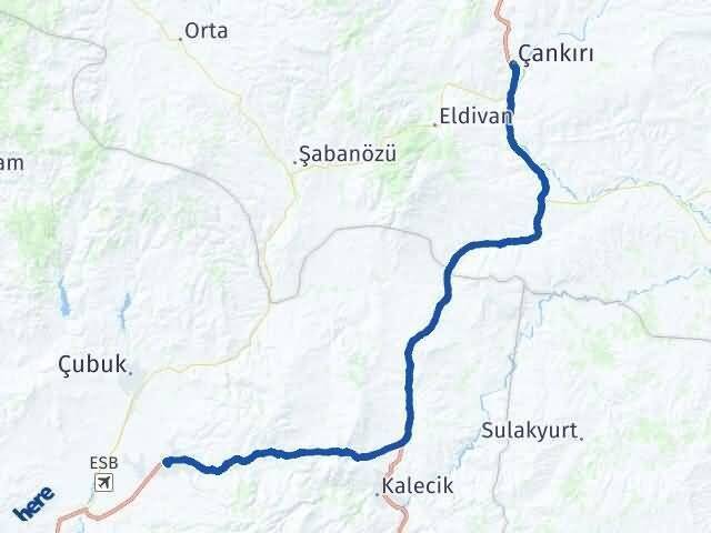 Çankırı Akyurt Ankara Arası Kaç Km - Yol Haritası