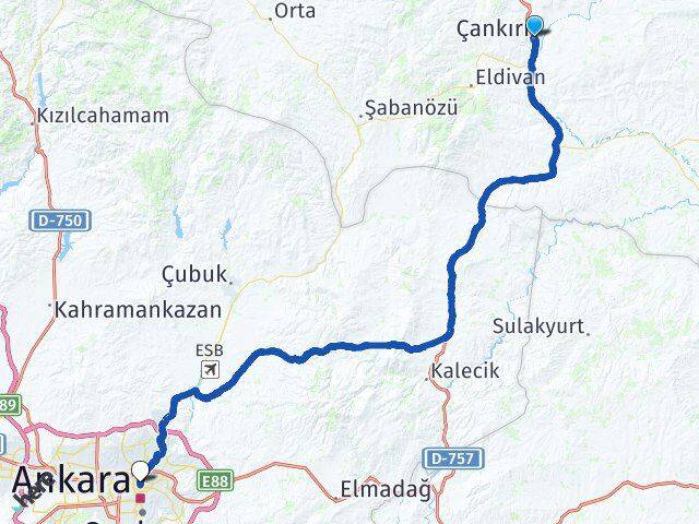 Çankırı Altındağ Ankara Arası Kaç Km - Yol Haritası