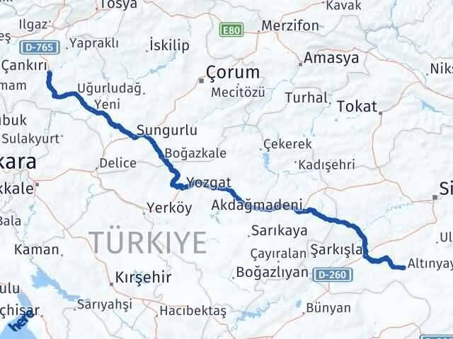 Çankırı Altınyayla Sivas Arası Kaç Km - Yol Haritası