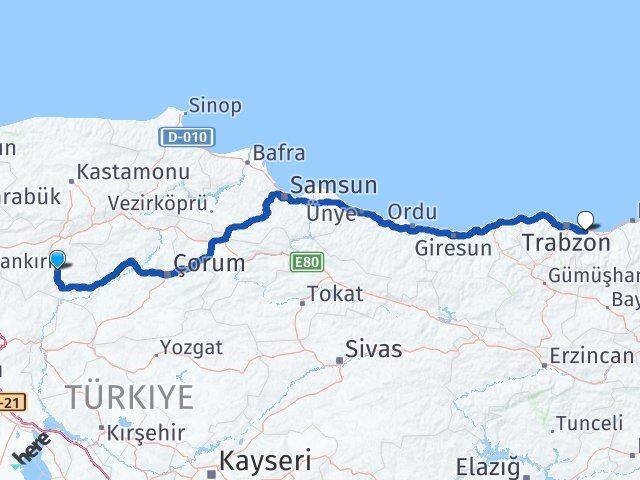 Çankırı Arsin Trabzon Arası Kaç Km - Yol Haritası