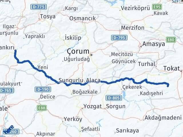 Çankırı Artova Tokat Arası Kaç Km - Yol Haritası