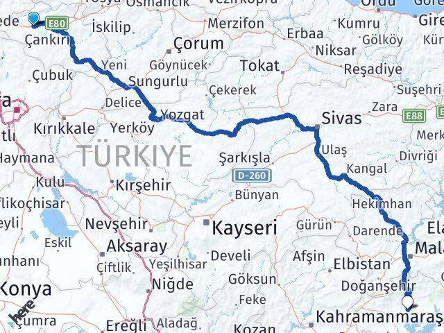 Çankırı Atkaracalar Adıyaman Arası Kaç Km - Yol Haritası