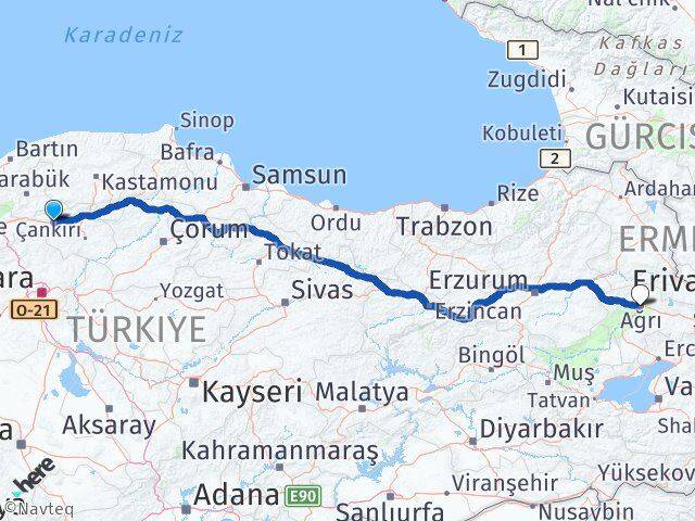 Çankırı Atkaracalar Ağrı Arası Kaç Km - Yol Haritası