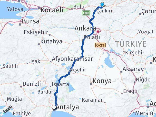 Çankırı Atkaracalar Antalya Arası Kaç Km - Yol Haritası
