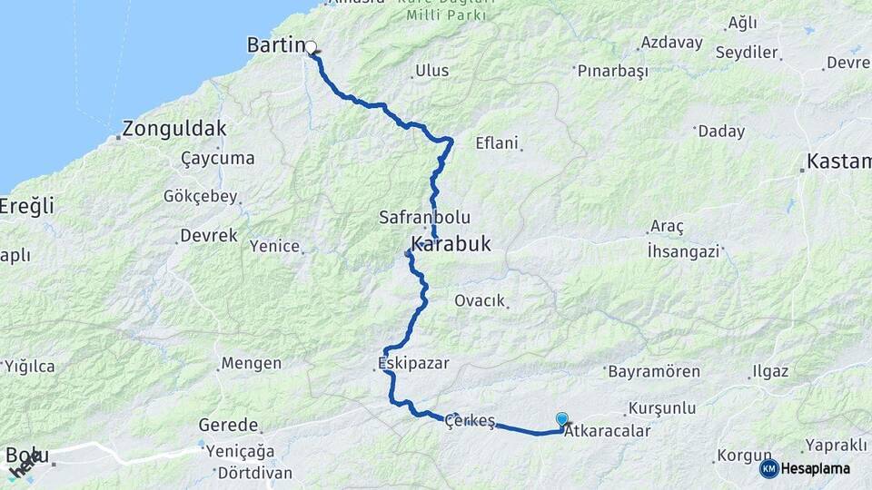 Çankırı Atkaracalar Bartın Arası Kaç Km - Yol Haritası