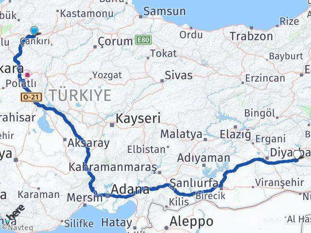 Çankırı Atkaracalar Batman Arası Kaç Km - Yol Haritası