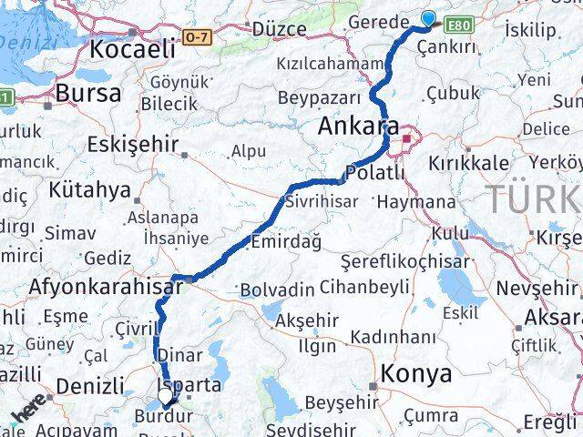 Çankırı Atkaracalar Burdur Arası Kaç Km - Yol Haritası