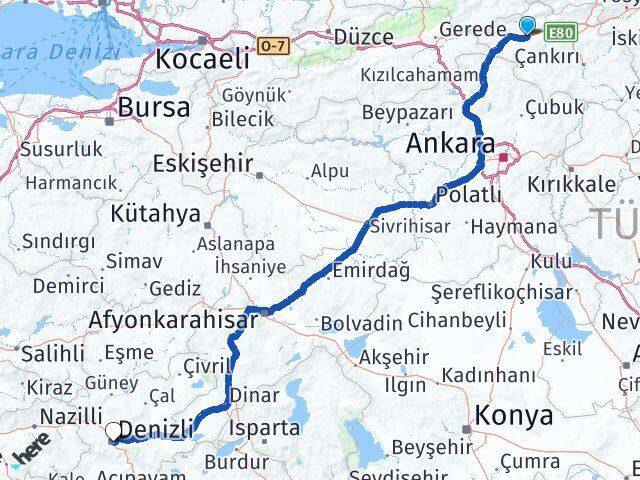 Çankırı Atkaracalar Denizli Arası Kaç Km - Yol Haritası