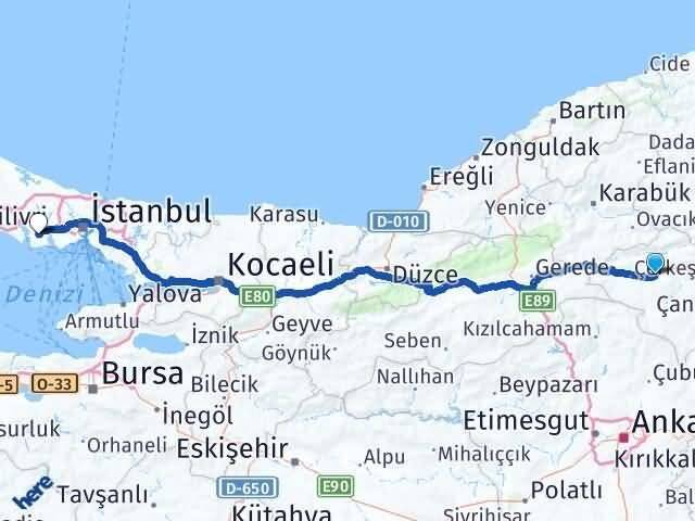 Çankırı Atkaracalar Esenyurt İstanbul Arası Kaç Km - Yol Haritası